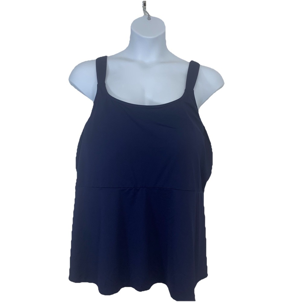 Lands End Woman Tankini Swim Top 3X New Blue Padded Bra Stretch Beach Travel